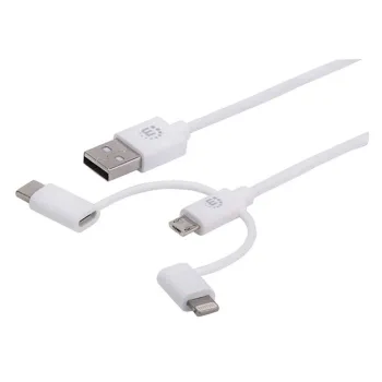 Cable de Carga Manhattan 353434 - USB a USB Micro-B/USB-C/Lightning - 1m - Blanco - 353434