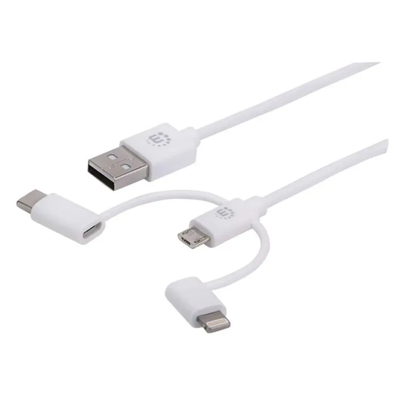 Cable de Carga Manhattan 353434 - USB a USB Micro-B/USB-C/Lightning - 1m - Blanco - 353434