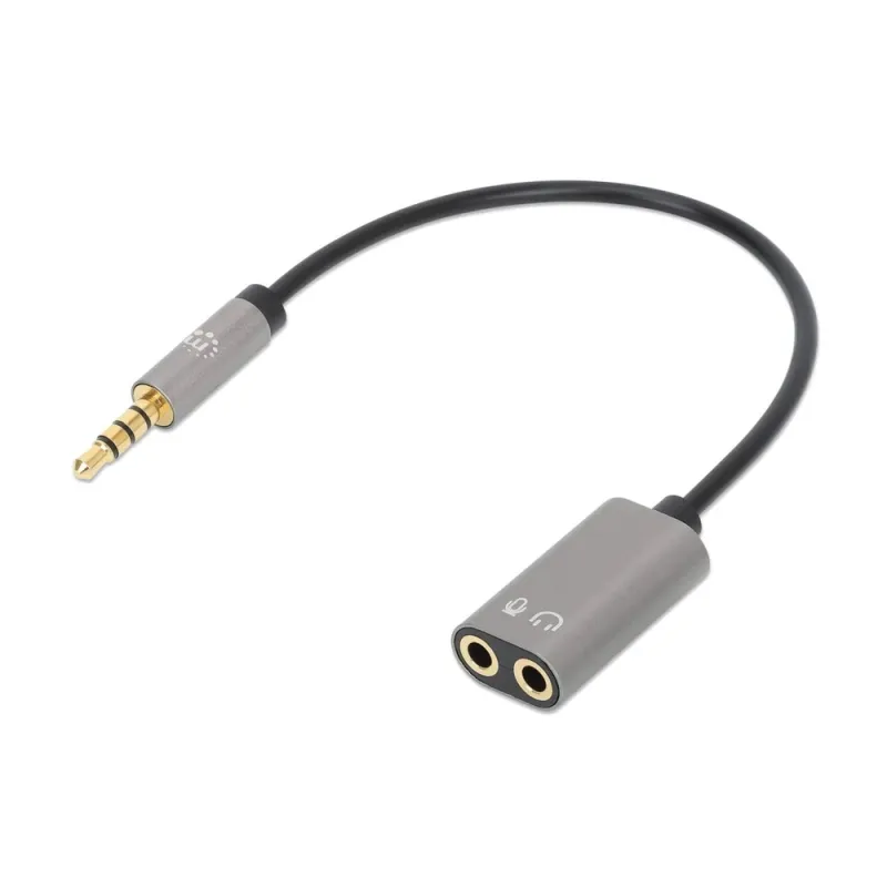 Adaptador Manhattan 356107 - 2x 3.5mm a 3.5mm - Hembra a Macho - 20cm - Negro con Plata - 356107