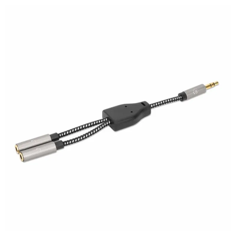 Adaptador Manhattan 356114 - 2x 3.5mm a 3.5mm - Hembra a Macho - 15cm - Negro con Plata - 356114