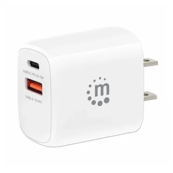 Cargador de Pared Manhattan 406291 - USB-C/USB-A - Blanco - 406291