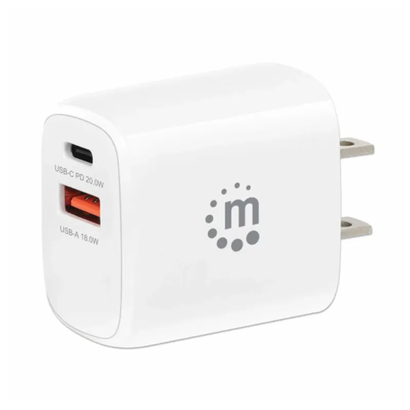 Cargador de Pared Manhattan 406291 - USB-C/USB-A - Blanco - 406291