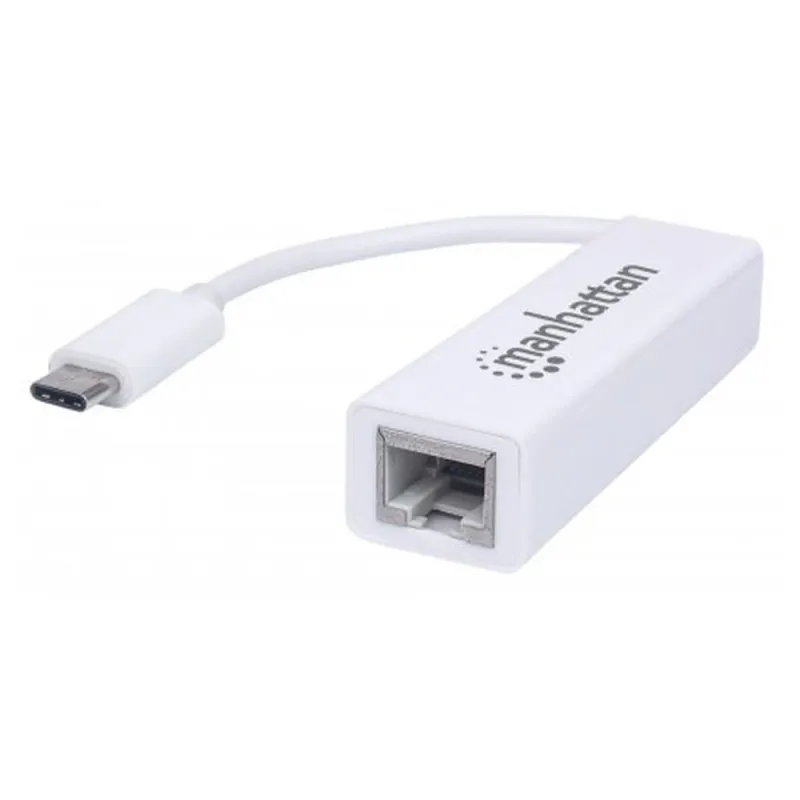 Adaptador de Red Manhattan - Ethernet a USB-C - Gigabit - Blanco - 507585