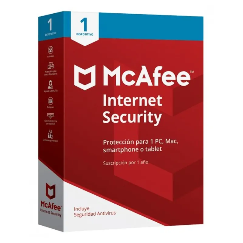 Antivirus McAfee Internet Security - 1 Dispositivo - 1 Año - Caja - MIS00LNR1RP1