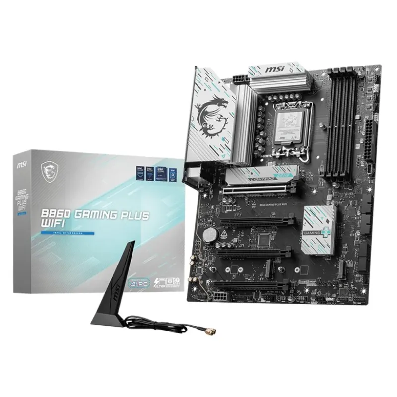 Tarjeta Madre MSI B860 GAMING PLUS WIFI - LGA1851 - 4xDDR5 - 4800/6400/8800(OC)MHz - HDMI - DisplayPort - USB - ATX - B860 GAMING PLUS WIFI