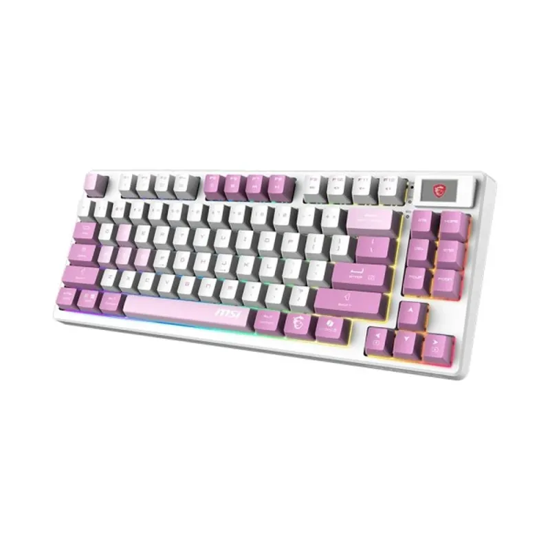 Teclado Inalambrico MSI Forge GK600 -TKL - USB-C - Bluethooth - 2.4GHz - Mecánico - Pantalla 1.06" - RGB - Inglés - Blanco Violeta - FORGE GK600 TKL W VIOLET US