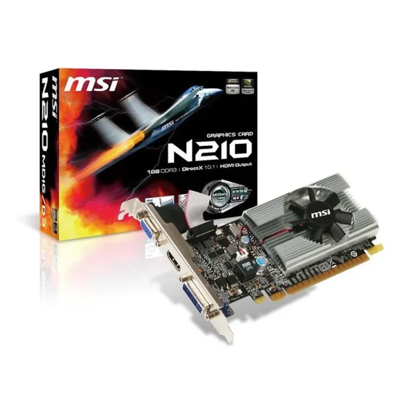Tarjeta de Vídeo MSI Nvidia GeForce G 210 - 1GB - 64-Bit - PCI-E 2.0 - GDDR3 - HDMI - DVI-D - VGA - N210-MD1G/D3