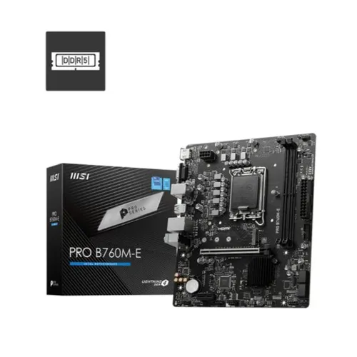 Tarjeta Madre MSI PRO B760M-E - Socket 1700 - 2x DDR5 - 4800/5600/6400+(OC) MHz - HDMI - VGA - USB 2.0/3.2 - Micro ATX - PRO B760M-E