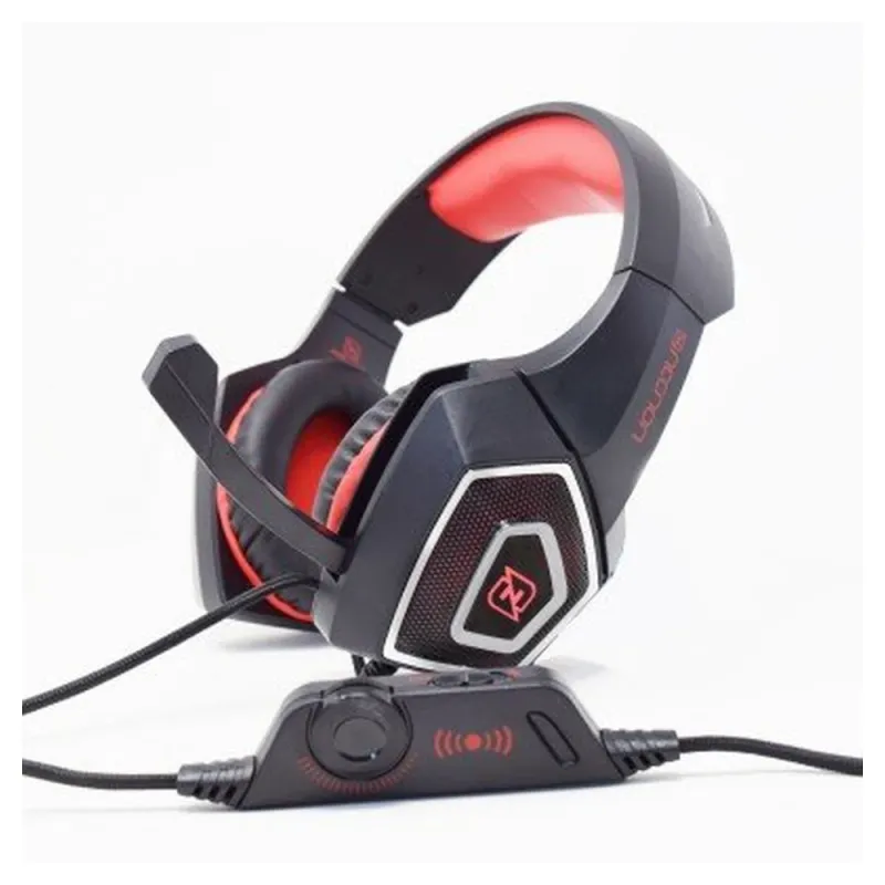 Diadema Gamer Necnon DRAGON HI-FI - Alámbrico - 3.5mm - Micrófono - Negro con Rojo - NPAGDR02VI