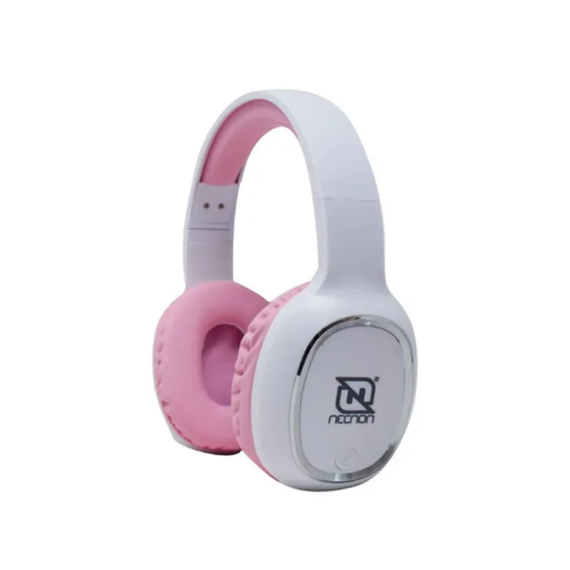 Audífonos Necnon NBH-04 PRO - Inalámbricos/Alámbricos - 3.5mm - Bluetooth - Blanco con Rosa - NBAB042200