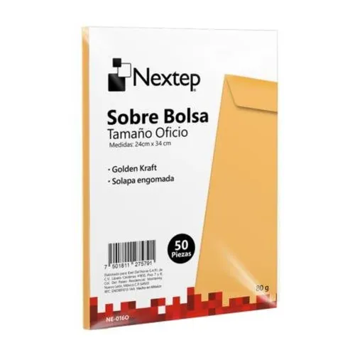 Sobre Bolsa Nextep NE-016O - Económico - Tamaño Oficio - Solapa Engomada - 50 Piezas - NE-016O Sobre Bolsa Nextep NE-016O - Económico - Tamaño Oficio - Solapa Engomada - 50 Piezas - NE-016O
