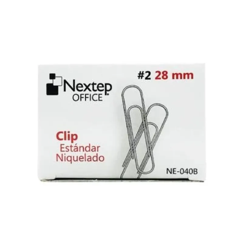Clip Estándar Nextep NE-040B Niquelado Tamaño #2 28mm Caja con 10 Paquetes de 100 Piezas Cada Uno Resistencia y Durabilidad para Oficina Escuela y Uso Diario - NE-040B