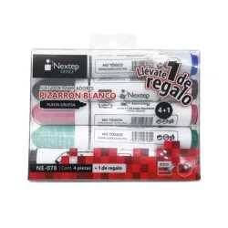 Paquete con 4 Marcadores de Colores Nextep NE-078 para Pizarrón Blanco Punta Redonda Escritura Clara y Borrado Fácil Ideal para Escuela Oficina y Salas de Reunión - NE-078
