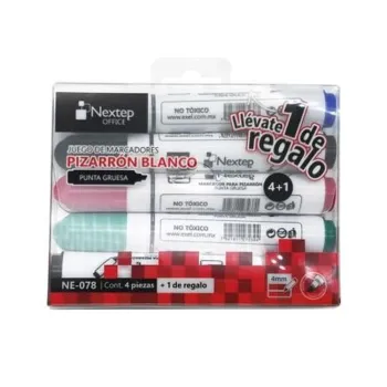 Paquete con 4 Marcadores de Colores Nextep NE-078 para Pizarrón Blanco Punta Redonda Escritura Clara y Borrado Fácil Ideal para Escuela Oficina y Salas de Reunión - NE-078