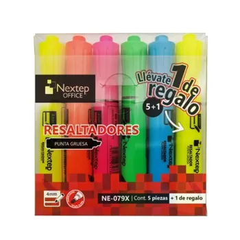Juego Resaltadores Nextep NE-079X - 5 Colores - Punta Cincel - 4mm - NE-079X