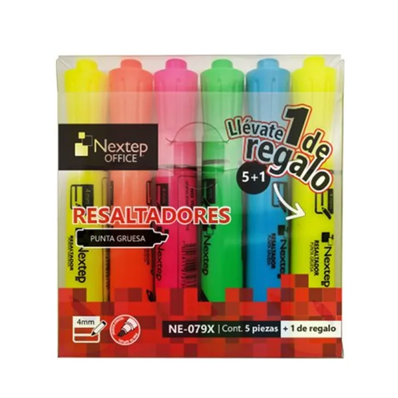 Juego Resaltadores Nextep NE-079X - 5 Colores - Punta Cincel - 4mm - NE-079X