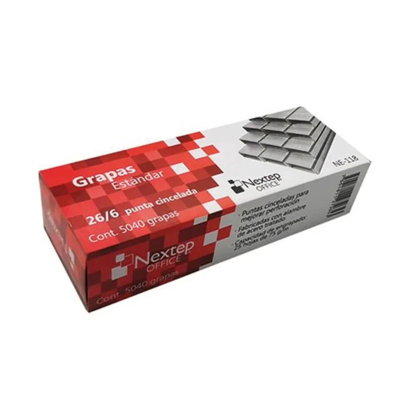 Grapas Estándar Nextep NE-118 26/6 Caja con 5000 Piezas de Acero Resistente Compatibles con Engrapadoras de Oficina y Escolares para Uso Diario - NE-118