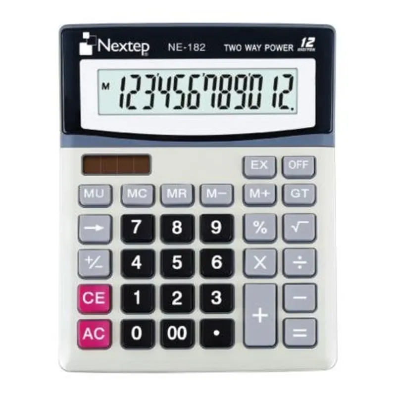 Calculadora de Semi Escritorio Nextep NE-182 - 12 Dígitos - Gris - 2 Piezas - NE-182 B