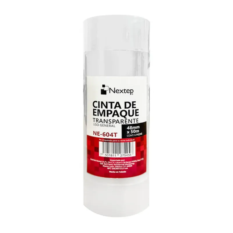 Cinta de Empaque Nextep NE-604T - 48mm x 50m - Transparente - 6 Piezas - NE-604T