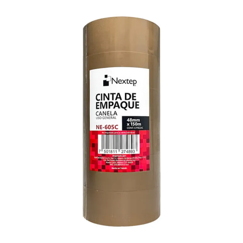 Cinta de Empaque Nextep NE-605C - 48mm x 150m - Canela - 6 Piezas - NE-605C