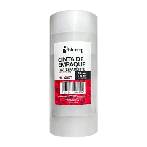Cinta de Empaque Nextep NE-605T - 48mm x 150m - Transparente - 6 Piezas - NE-605T Cinta de Empaque Nextep NE-605T - 48mm x 150m - Transparente - 6 Piezas - NE-605T