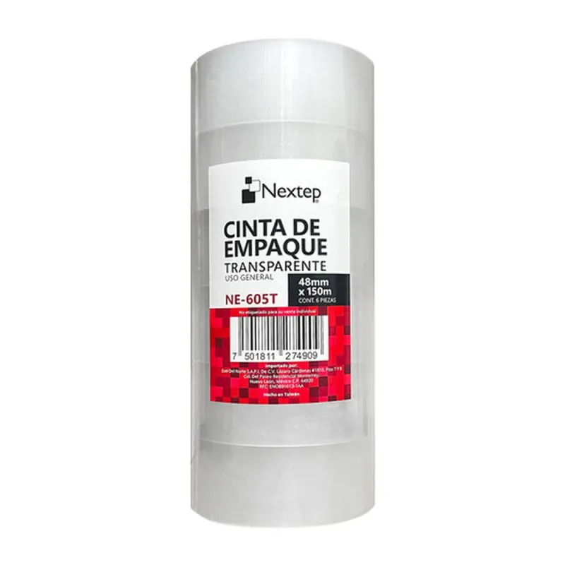 Cinta de Empaque Nextep NE-605T - 48mm x 150m - Transparente - 6 Piezas - NE-605T