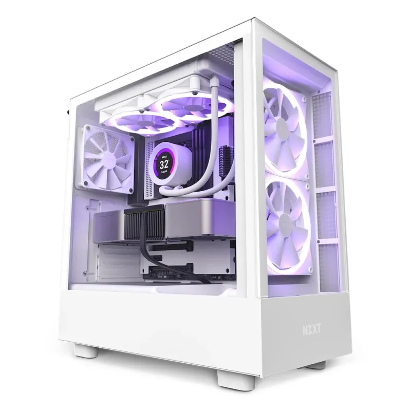 Gabinete Gamer NZXT H5 Elite - Media Torre - ATX/Micro ATX/Mini ITX/E-ATX - 3 Ventiladores - Panel Lateral - Blanco - CC-H51EW-01