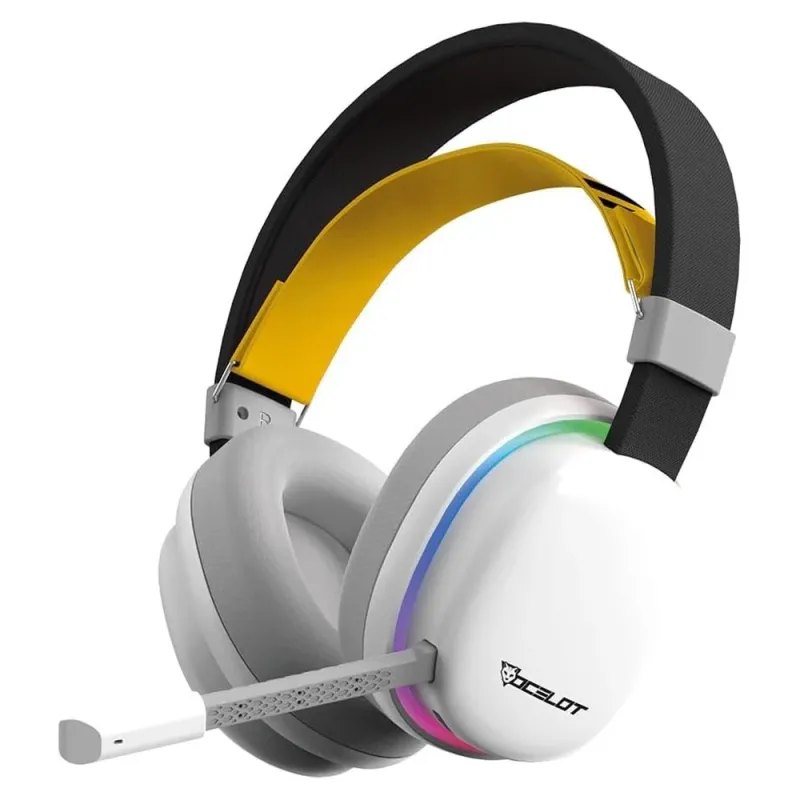 Diadema Gamer Ocelot Gaming PHANTOM H1 - Inalámbrico - Bluetooth - Blanco, Amarillo - PHANTOM H1