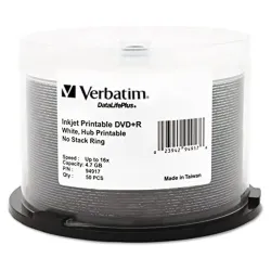 DVD+R Verbatim 94917 - 4.7GB - 16X - Imprimible con Inyección de Tinta - 50 Piezas - 94917