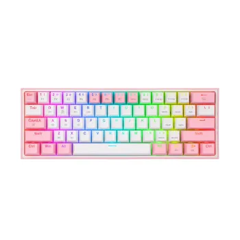 Teclado Gamer REDRAGON FIZZ PRO - Inalámbrico - Inglés - RGB - Switch Rojo - Blanco con Rosa - K616-RGB WP