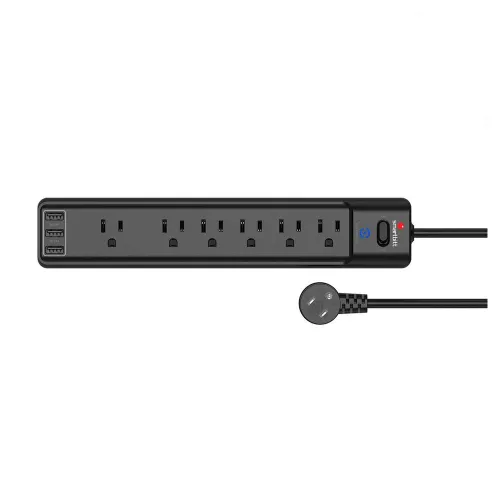 Supresor de Picos Smartbitt SBSS-B6-3U - 6 Contactos - 3 USB - Negro - SBSS-B6-3U