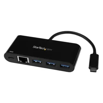 Hub USB StarTech.com HB30C3AGEPD - 3 Puertos USB tipo C - USB 3.0 - RJ-45 - Negro - HB30C3AGEPD