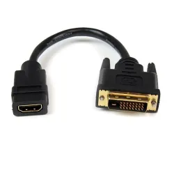 Adaptador de Video StarTech.com - HDMI Hembra a DVI-D Macho - 20cm - Negro - HDDVIFM8IN Adaptador de Video StarTech.com - HDMI Hembra a DVI-D Macho - 20cm - Negro - HDDVIFM8IN