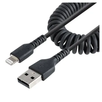 Cable StarTech.com - USB-A a Lightning - Espiral - 50cm - Negro - RUSB2ALT50CMBC