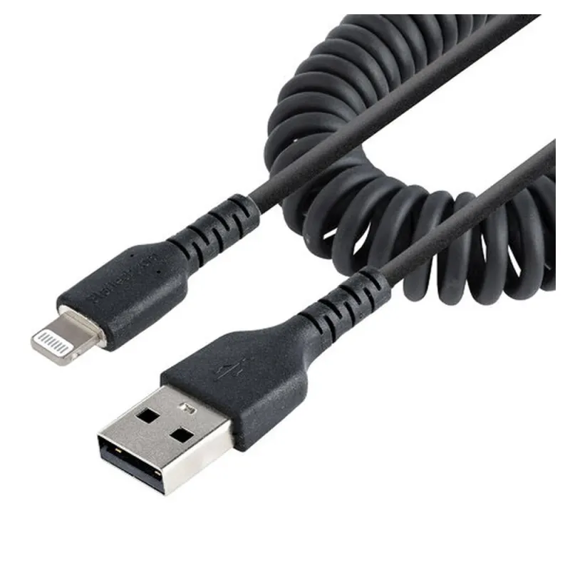 Cable StarTech.com - USB-A a Lightning - Espiral - 50cm - Negro - RUSB2ALT50CMBC