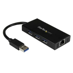 Hub StarTech.com USB 3.0 Aluminio con 3 Puertos USB y Adaptador de Red Ethernet - ST3300GU3B Hub StarTech.com USB 3.0 Aluminio con 3 Puertos USB y Adaptador de Red Ethernet - ST3300GU3B