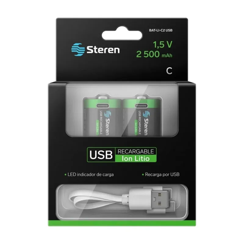 Pilas Recargables Steren BAT-LI-C2 USB - 3750 mWh - USB-C - BAT-LI-C2 USB
