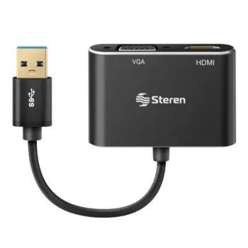 Adaptador USB Steren COM-476 - USB 3.0 a HDMI / VGA - Negro - COM-476