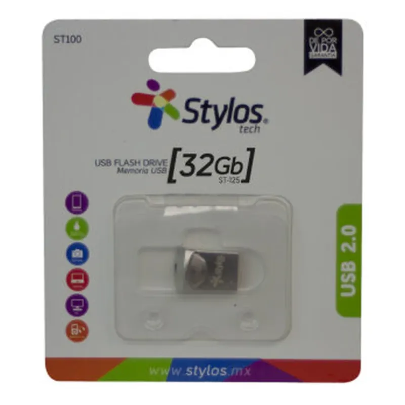 Memoria USB Stylos STMUS41S - 32GB - USB 2.0 - Plata - STMUS41S