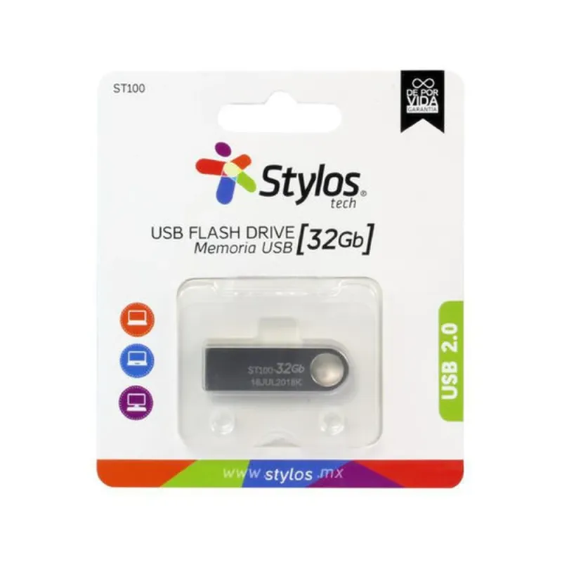 Memoria USB Stylos - 32GB - USB 2.0 - Metálica - STMUSB3B