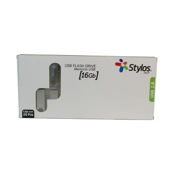 Memoria USB Stylos STUSB2016 - 16GB - USB 2.0 - Plata - 20 Piezas - STUSB2016
