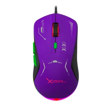 Mouse Gamer XZeal XZ-401 - Alámbrico - 6 Botones - Morado con Verde - XZPM1MV