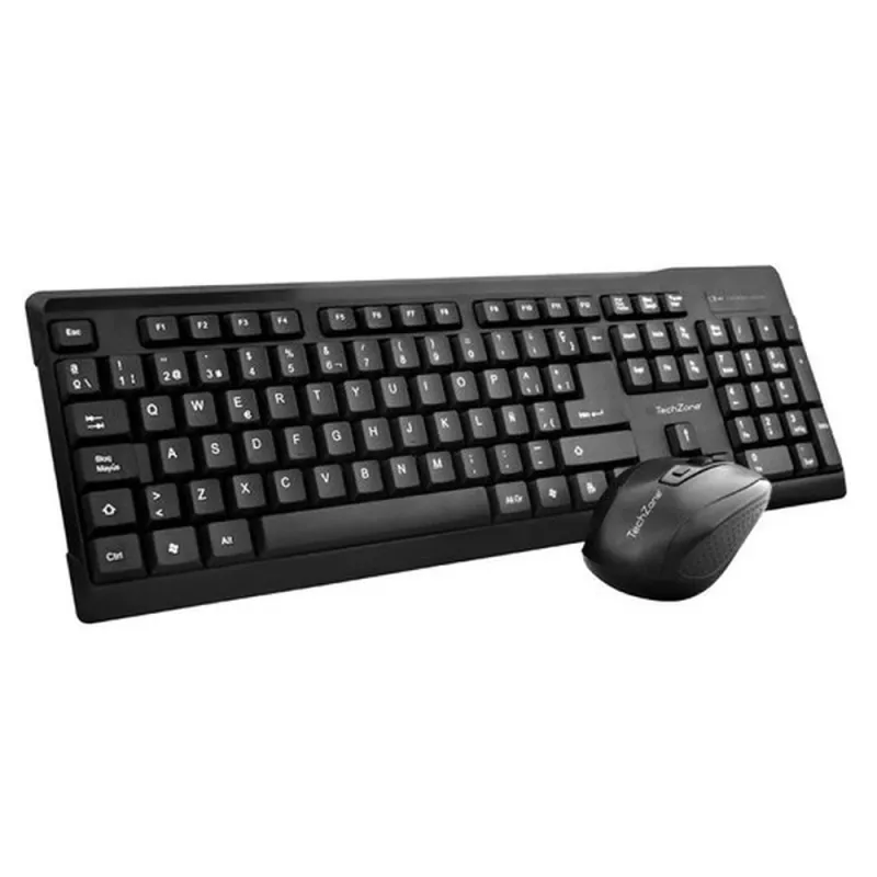 Kit de Teclado y Mouse TechZone TZ16COMB01-INA - Inalámbrico - USB - Multimedia - Español - Negro - TZ16COMB01-INA