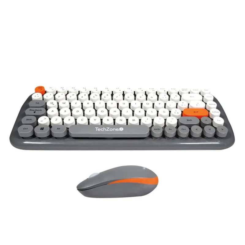 Kit de Teclado y Mouse TechZone TZ20COMB01-INA - Inalámbrico - USB - Gris, Blanco y Naranja - TZ20COMB01-INA
