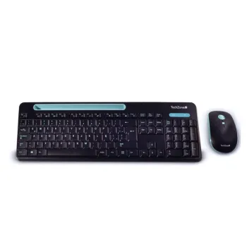 Kit de Teclado y Mouse TechZone TZ20COMB02-INA - Inalámbrico - USB - Negro con Azul - TZ20COMB02-INA