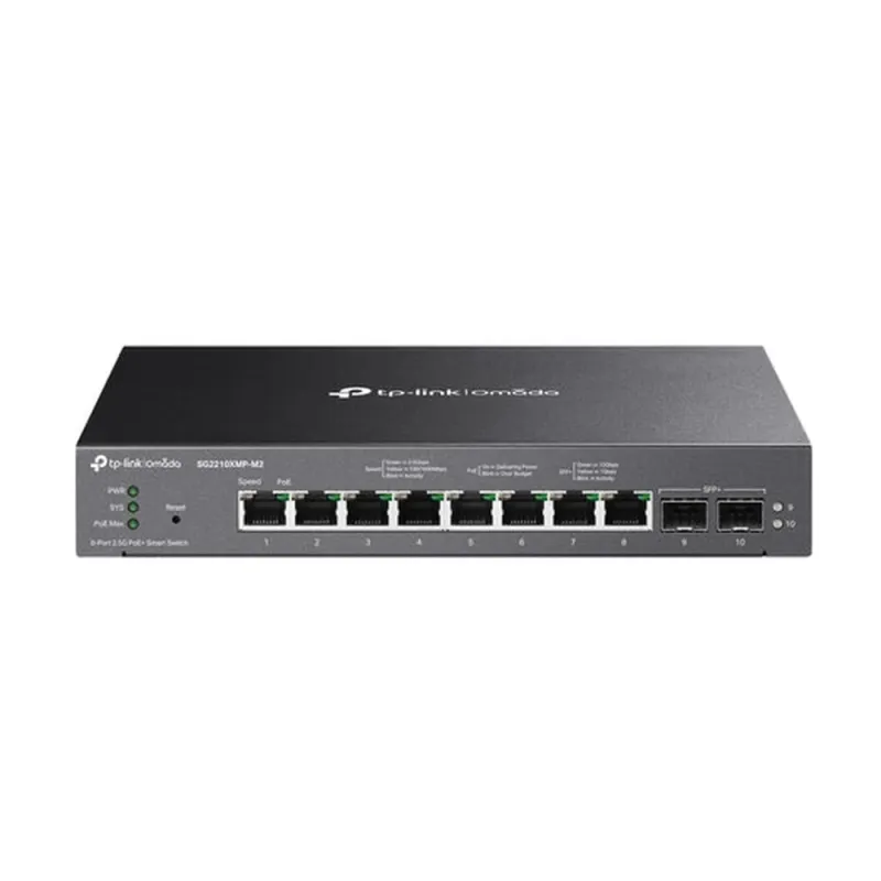Conmutador Inteligente Omada - 8 Puertos 2.5GBase-T con PoE+ y 2 Puertos 10GE SFP+ - Switch Gestionable de Alto Rendimiento para Redes Empresariales - SG2210XMP-M2