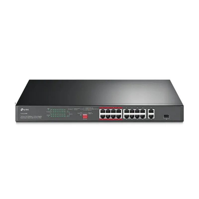 Switch TP-LINK TL-SL1218P - 16 Puertos - Fast Ethernet - PoE+ - 2 Puertos - Gigabit - 1 SFP - No Gestionado - TL-SL1218P