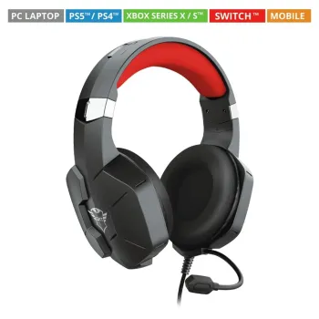 Diadema Trust GXT 323 Carus - Alámbrica - Micrófono - Negro con Rojo - 23652