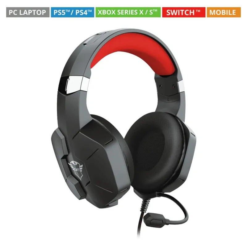 Diadema Trust GXT 323 Carus - Alámbrica - Micrófono - Negro con Rojo - 23652