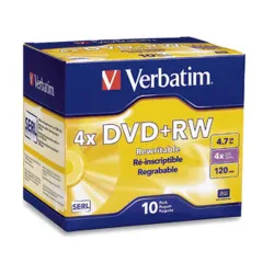 DVD+RW Verbatim DataLifePlus - 4X - 4.7GB - Paquete de 10 Piezas - 94839 DVD+RW Verbatim DataLifePlus - 4X - 4.7GB - Paquete de 10 Piezas - 94839
